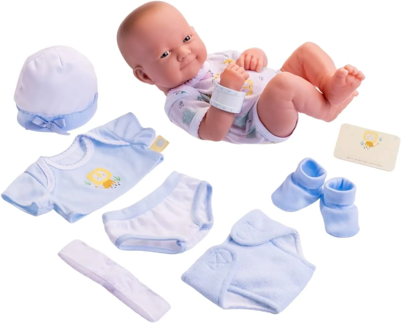8 piece Layette Baby Doll Gift Set | JC Toys - La Newborn Nursery | 14" Life-Like Smiling Doll w/ Accessories | Blue | Ages 2 