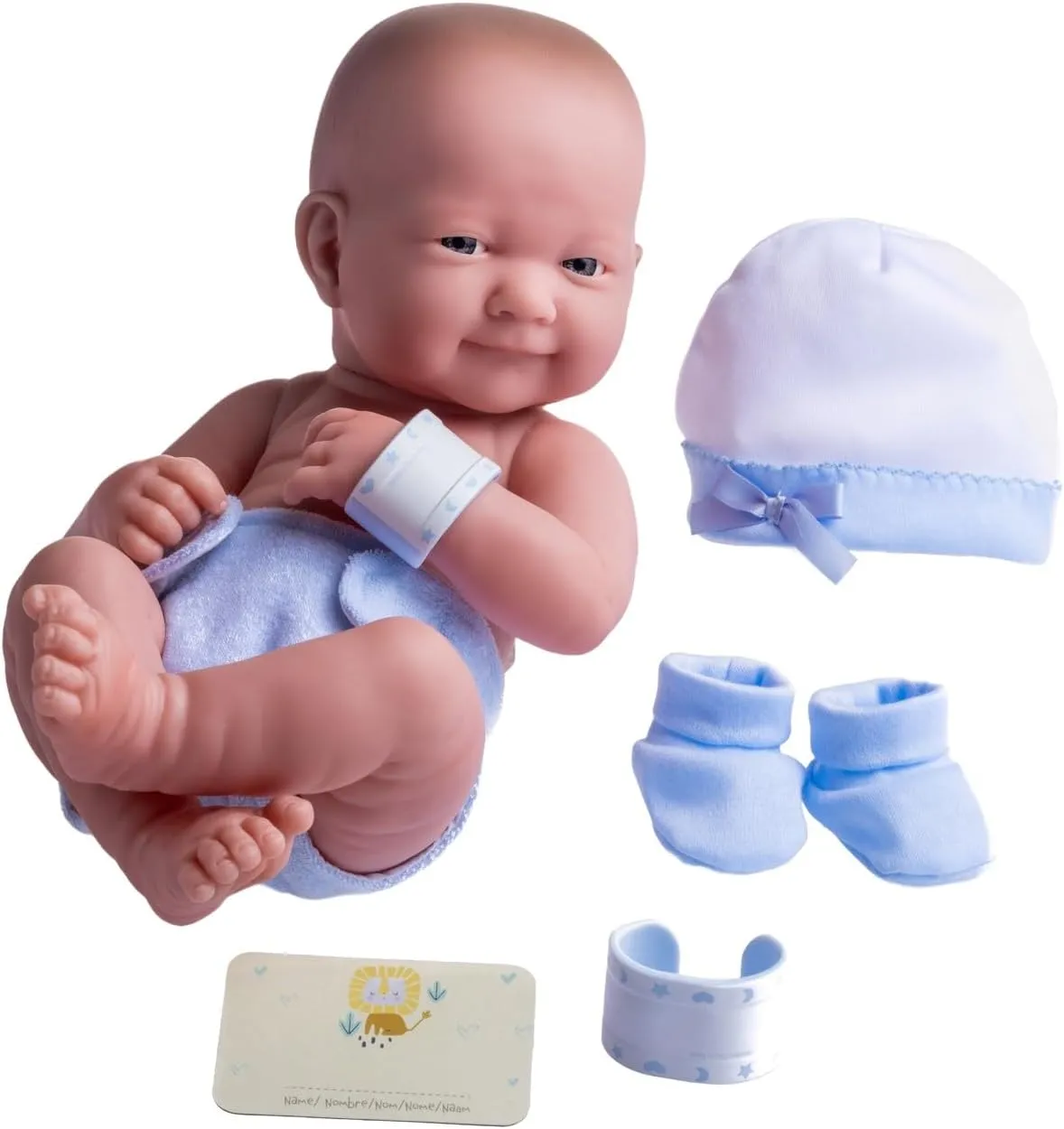 8 piece Layette Baby Doll Gift Set | JC Toys - La Newborn Nursery | 14" Life-Like Smiling Doll w/ Accessories | Blue | Ages 2 