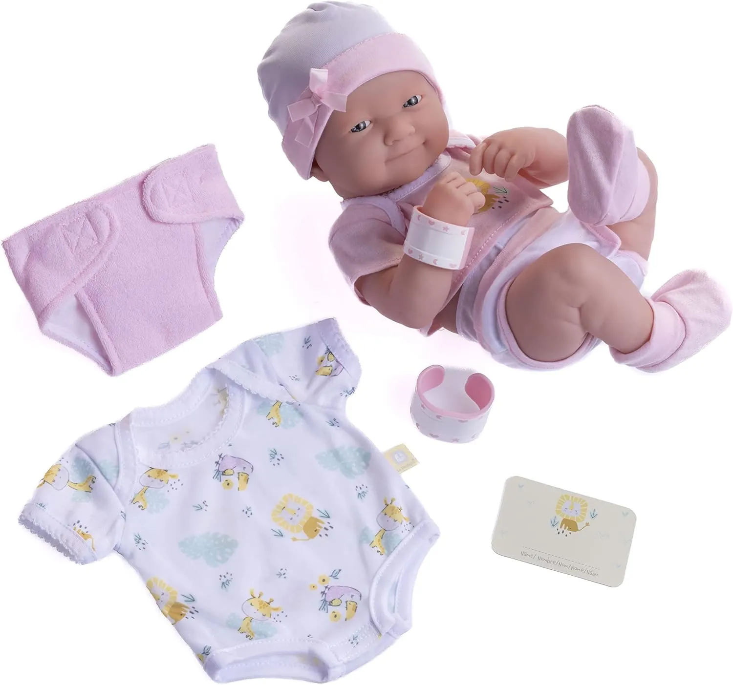 8 piece Layette Baby Doll Gift Set | JC Toys - La Newborn Nursery | 14" Life-Like Smiling Doll w/ Accessories | Pink | Ages 2 , Pink Smiling