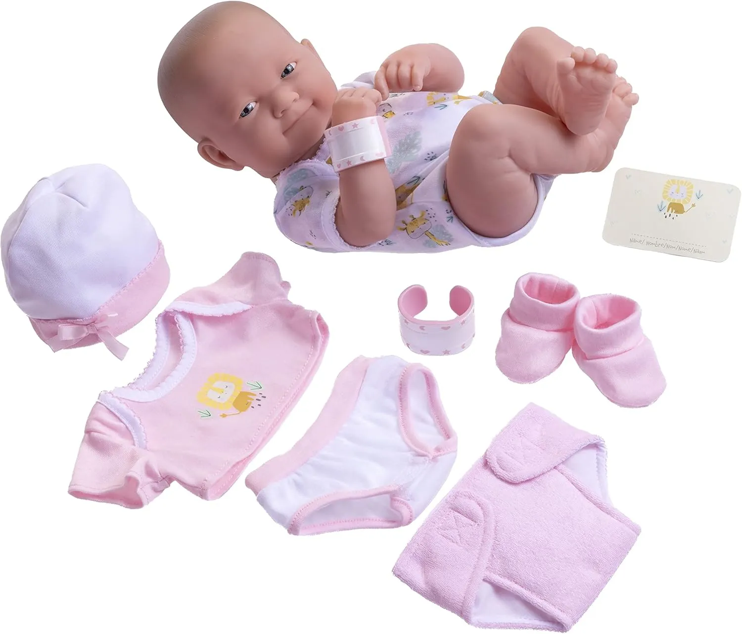 8 piece Layette Baby Doll Gift Set | JC Toys - La Newborn Nursery | 14" Life-Like Smiling Doll w/ Accessories | Pink | Ages 2 , Pink Smiling