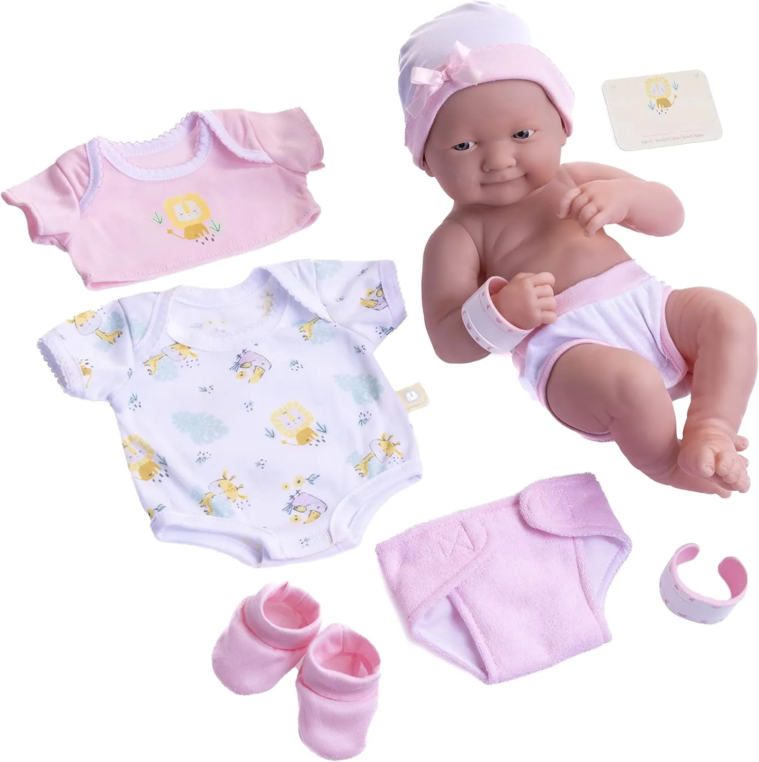 8 piece Layette Baby Doll Gift Set | JC Toys - La Newborn Nursery | 14" Life-Like Smiling Doll w/ Accessories | Pink | Ages 2 , Pink Smiling