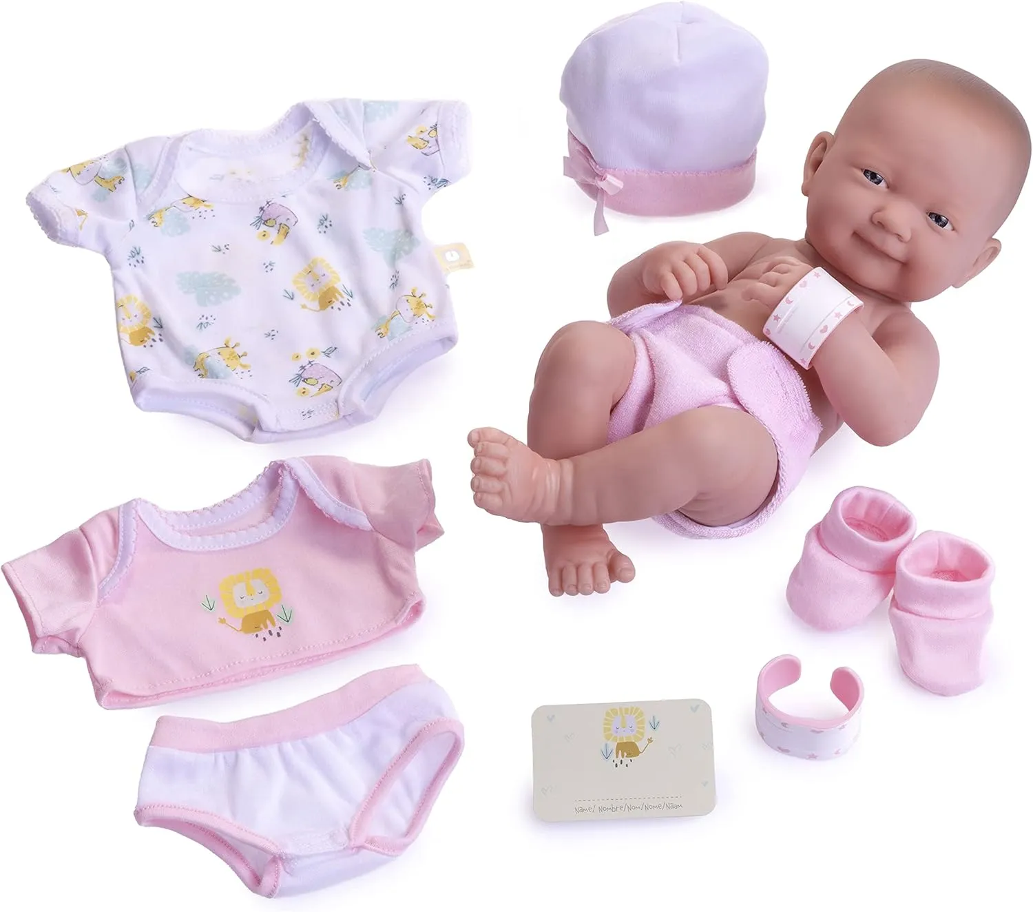 8 piece Layette Baby Doll Gift Set | JC Toys - La Newborn Nursery | 14" Life-Like Smiling Doll w/ Accessories | Pink | Ages 2 , Pink Smiling