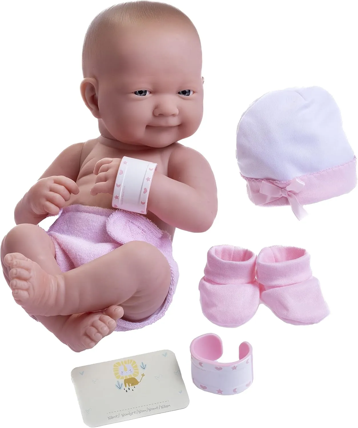 8 piece Layette Baby Doll Gift Set | JC Toys - La Newborn Nursery | 14" Life-Like Smiling Doll w/ Accessories | Pink | Ages 2 , Pink Smiling
