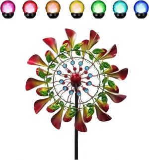 83in Wind Spinners for Yard and Garden Spinning Garden Wind Spinner Solar Powered Glass Ball with Kinetic Metal Windmill