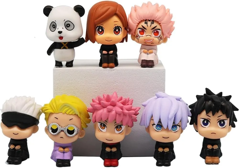 8pcs Anime Geto Suguru Itadori Yuji Look Up Figure Set Cute Mini Action Figure Fushiguro Megumi Ryomen Nanami Q Version Model Home Car Decoration 2.36Inch