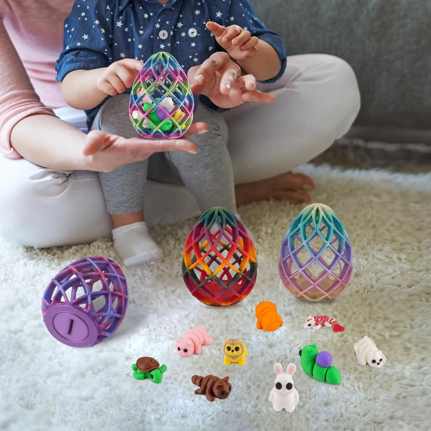 9 Packs 3D Printed Dragon Eggs Mini Animals, 3D Printed Fidget Toys Figures Set, Fidget Desk Toys 3D Printed Stuff, Party Favors Set