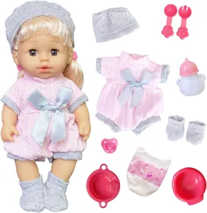 9 PCS 12 inch Alive Lovely Doll Baby with Clothes Lovely Newborn Doll Hairband Shoes 2 Bibs Nursing Bottle Plate Spoon for Kid