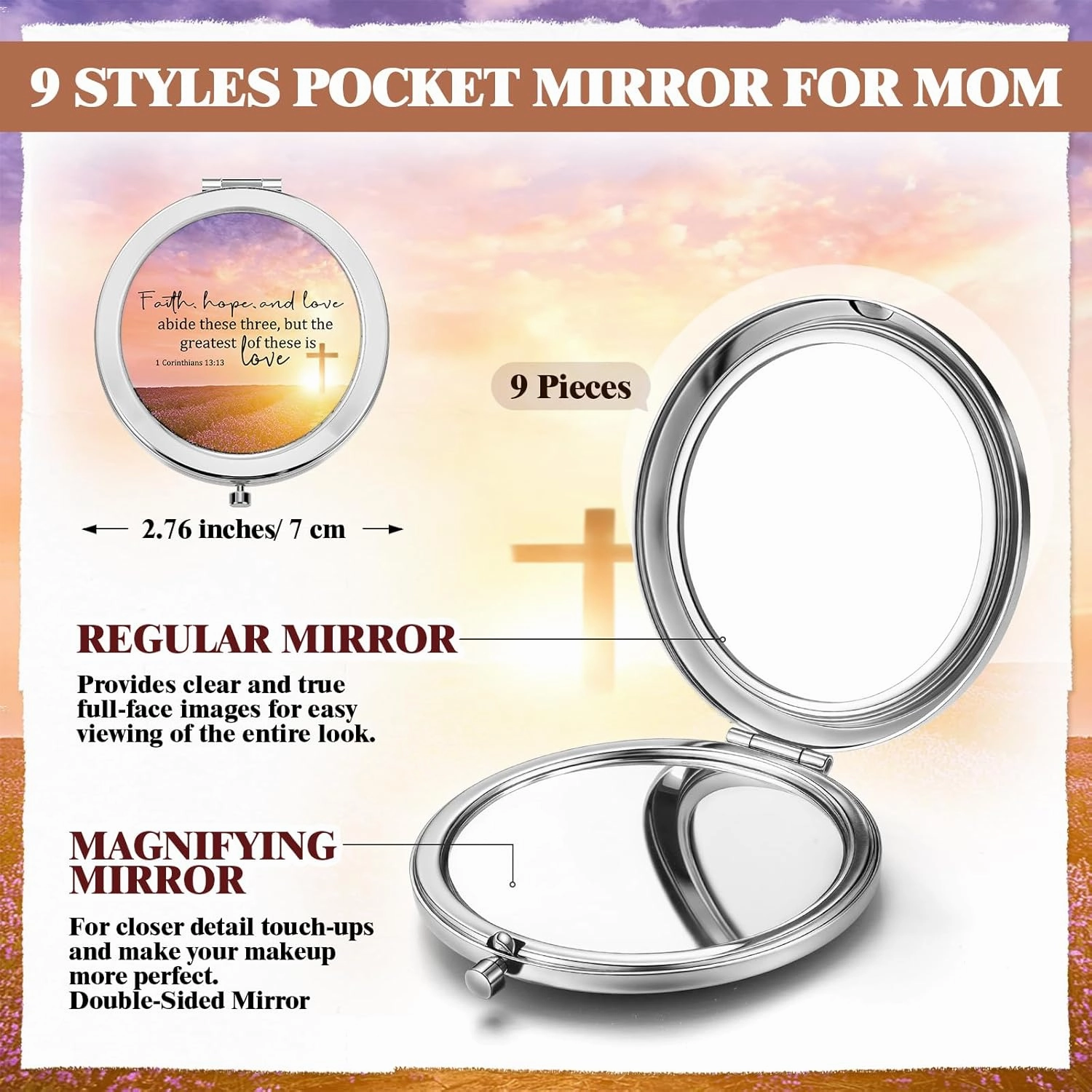 9 Pcs Church Gifts for Woman Christian Compact Mirrors Gifts Religious Pocket Mirror with Bible Verse Scripture Quote Inspirational Christian Gift for Mother Women Friends