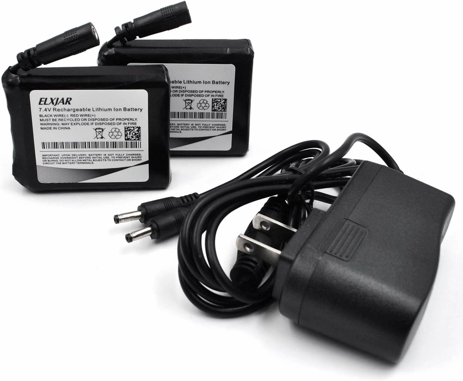 (2-Pack) 7.4V 3000mAh Rechargeable Li-ion Battery with Switch and Charger Replacement for Heated Gloves Socks Hats Balaclava Thermal Underwear Clothes