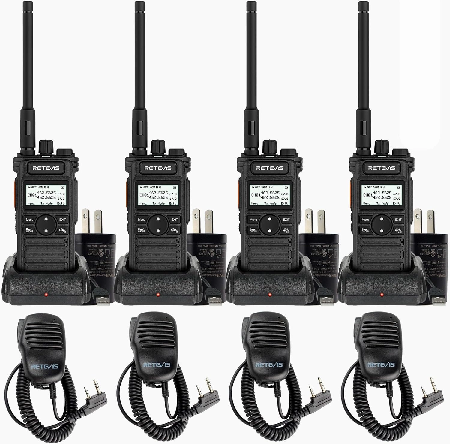 (2nd Gen RT86) Retevis RT86S Walkie Talkies with Shoulder Mic, Long Range 2 Way Radio with LCD Screen, Group Call, Type-C Charging, NOAA, Heavy Duty Two Way Radio, Business Radio for Industry(4 Pack)