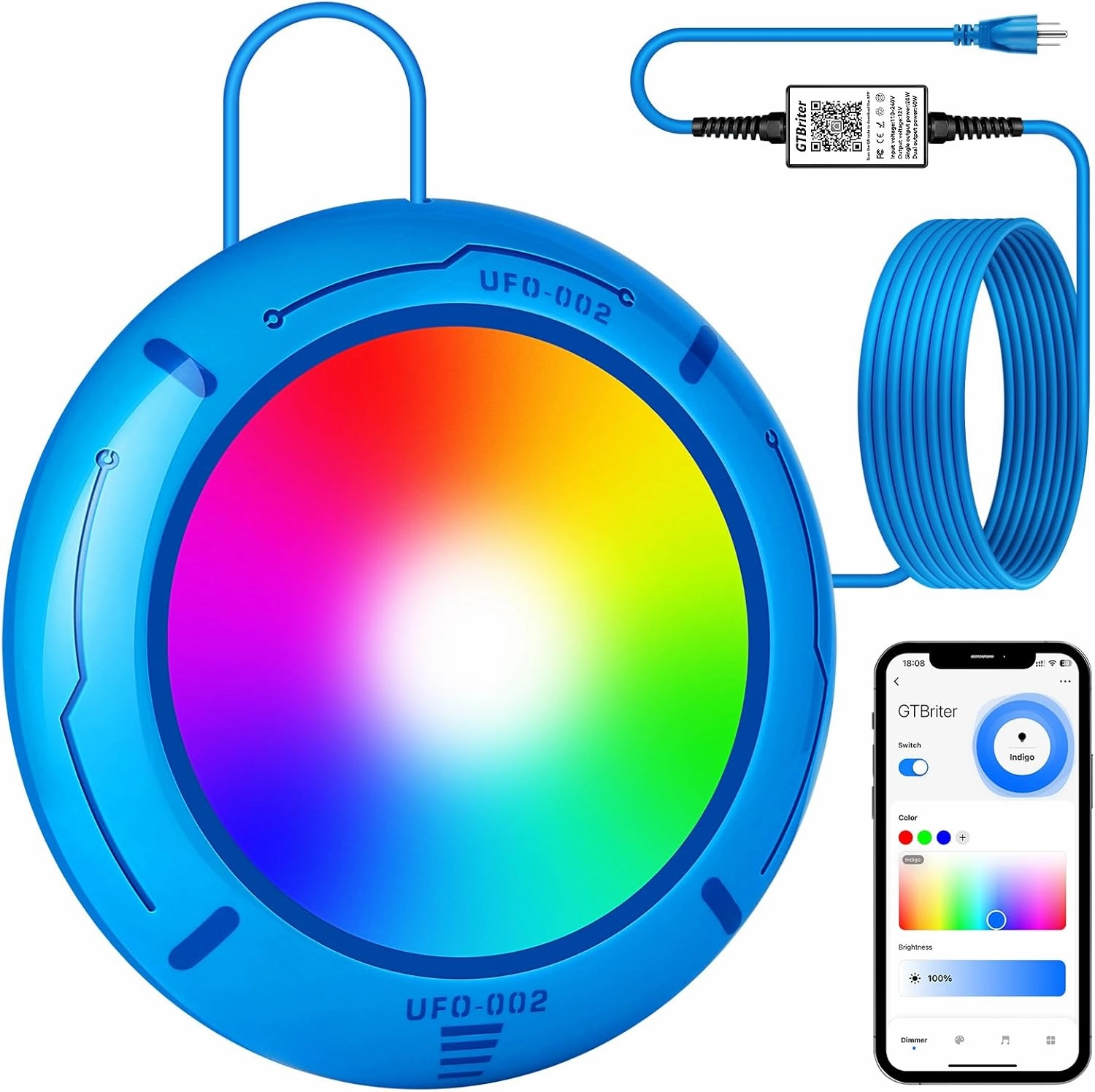 Above Ground Pool Lights with APP Control 20W RGB Dimmable LED Pool Lights with Suction Cups and Built-in Magnets 12V Underwater Pool Light for Above ground Inground Pools IP68 Waterproof 28FT Cord B
