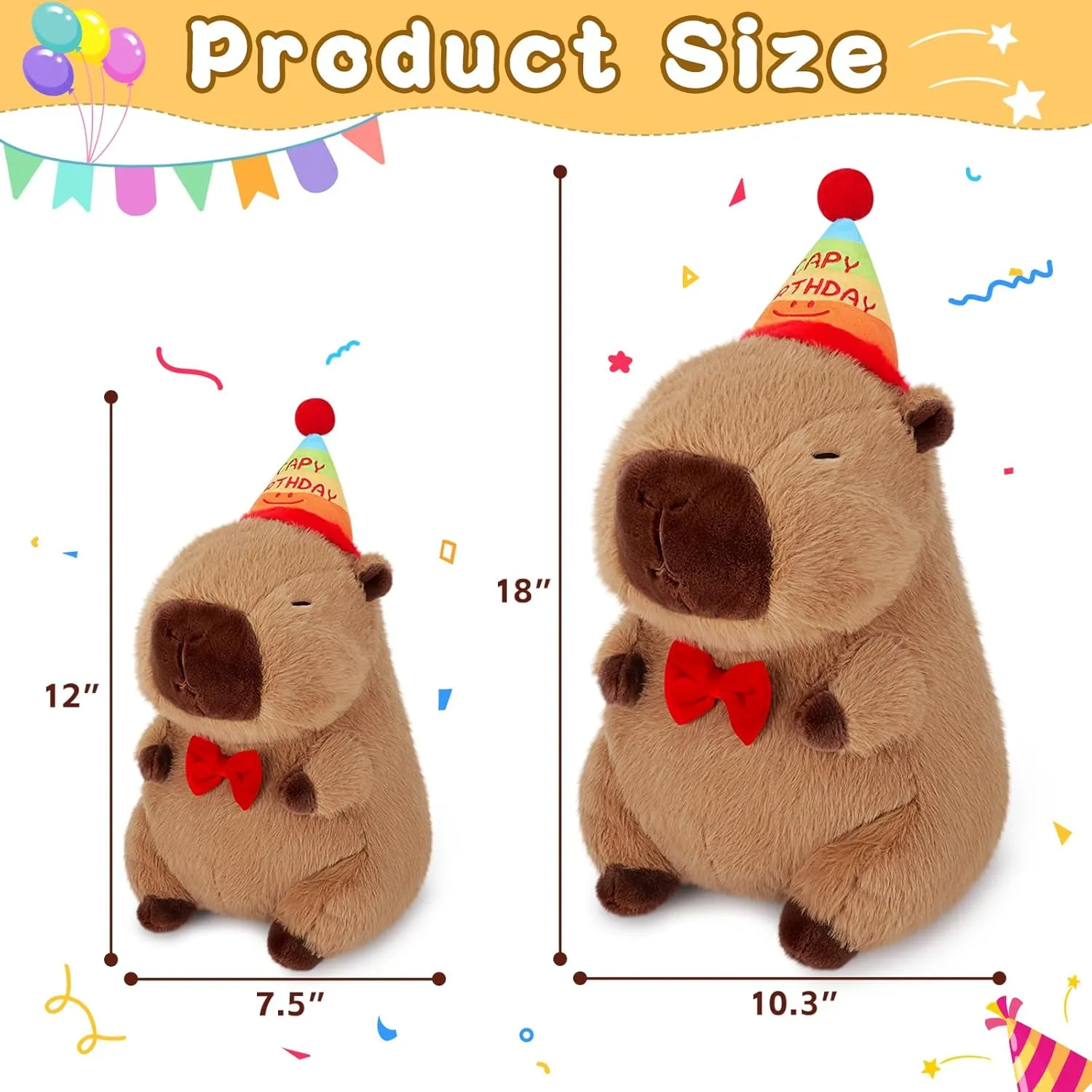 Achwishap Capybara Plush,Cute Plushies Capybara Stuffed Animal,Capybaras Plush Toys,Kawaii Plushie Stuffed Toy with Birthday Hat Plushie Gift for Kids Adults Birthday(Capybara with Birthdays Hat,12”)