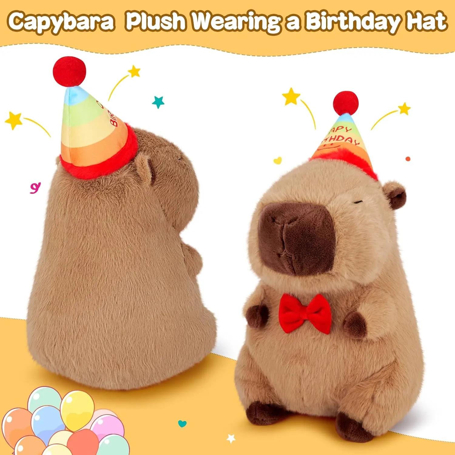 Achwishap Capybara Plush,Cute Plushies Capybara Stuffed Animal,Capybaras Plush Toys,Kawaii Plushie Stuffed Toy with Birthday Hat Plushie Gift for Kids Adults Birthday(Capybara with Birthdays Hat,12”)