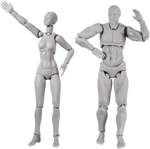 Action Figure Models for Artists, Body Kun DX Set Male & Female Action Figure Model Set for SHF Body Kun Doll PVC Body-Chan DX Set (Grey,Male Female)