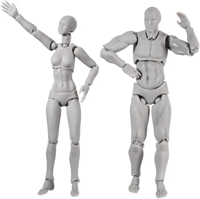 Action Figure Models for Artists, Body Kun DX Set Male & Female Action Figure Model Set for SHF Body Kun Doll PVC Body-Chan DX Set (Grey,Male Female)