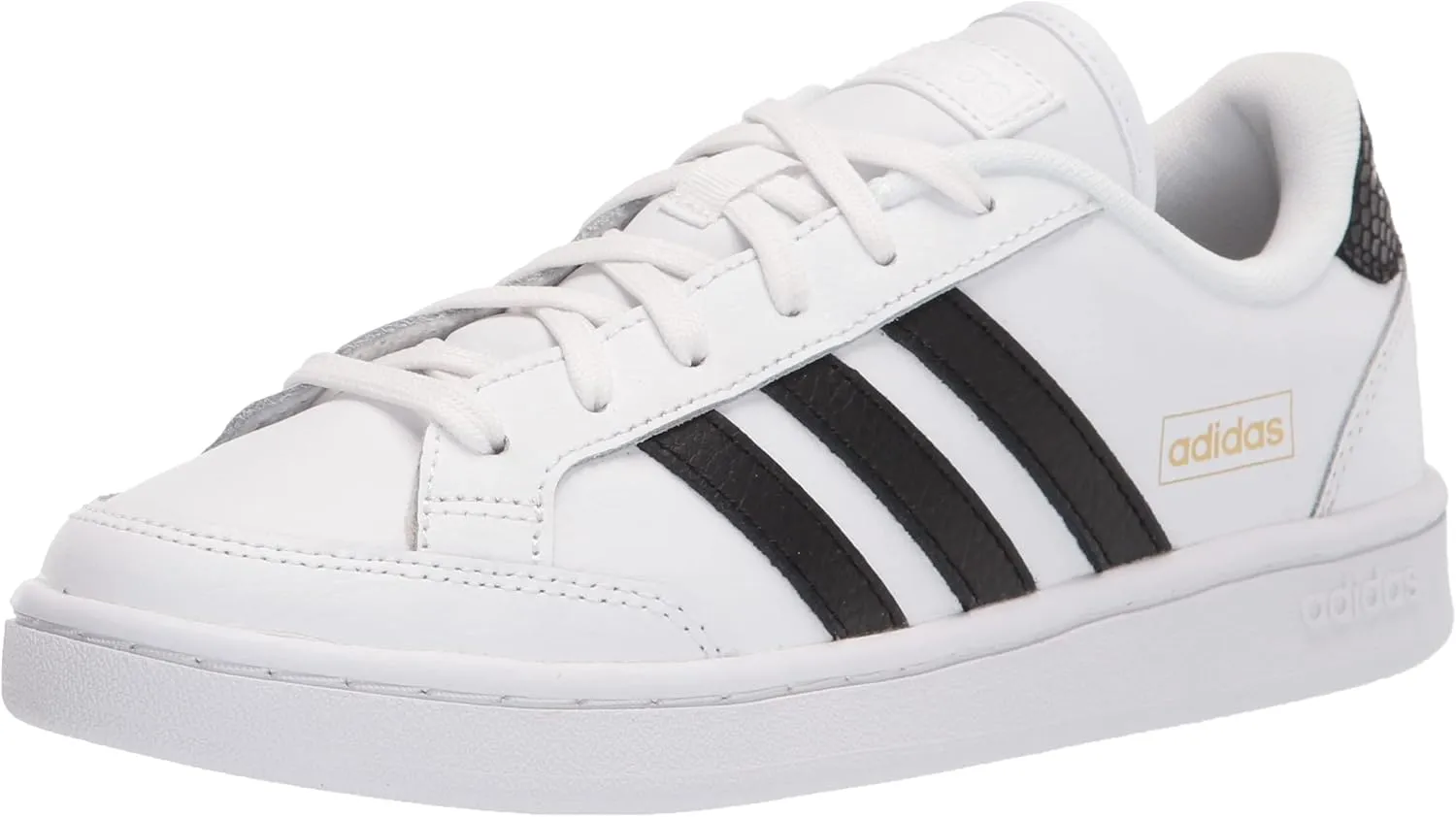 adidas Women's Grand Court SE Tennis Shoe, White/Black/Gold Metallic, 6.5