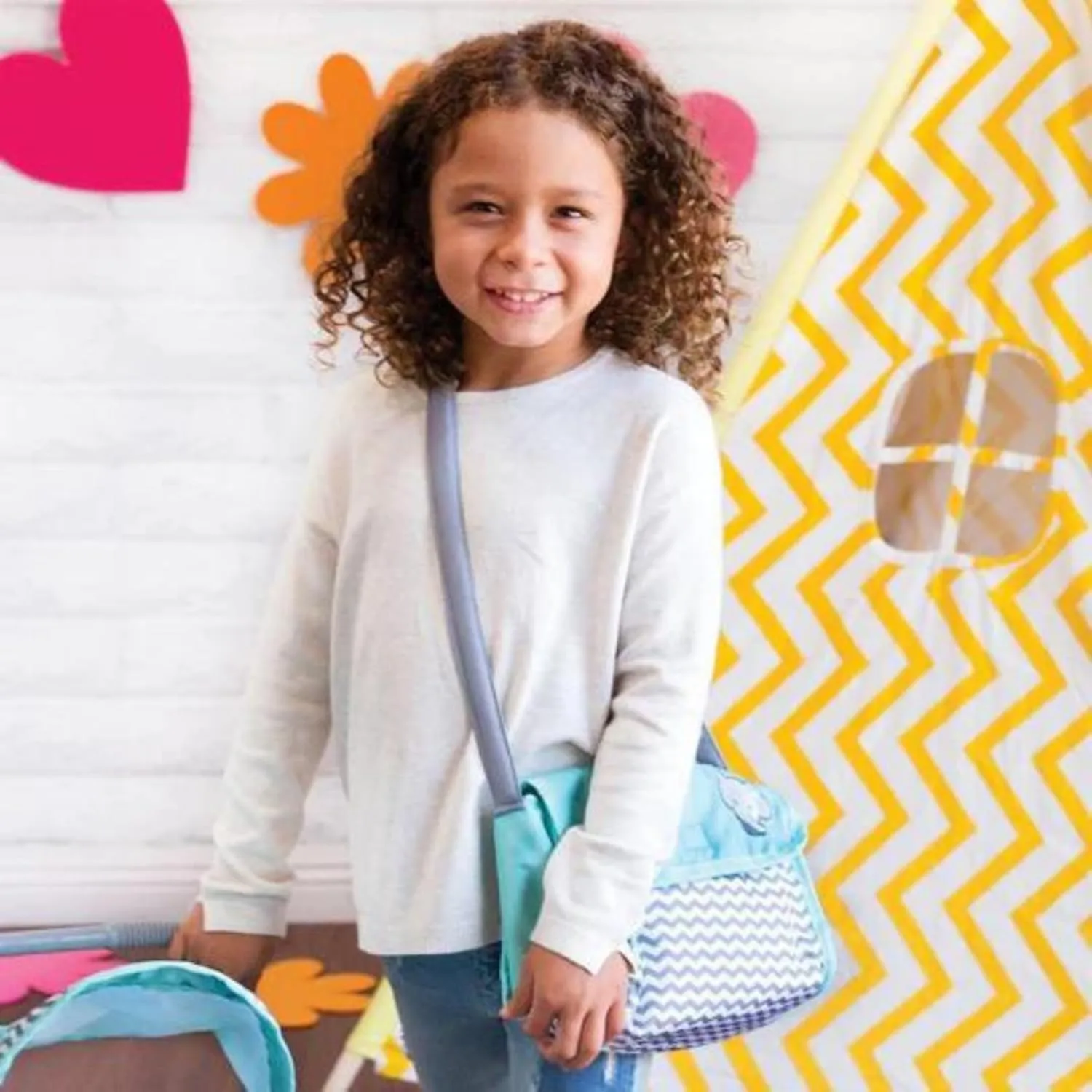Adora Baby Doll Diaper Bag with Sturdy Straps, Includes Changing Mat and 2 Doll Diapers (Fits 13" Dolls), Birthday Gift For Ages 3  - Zig Zag Print