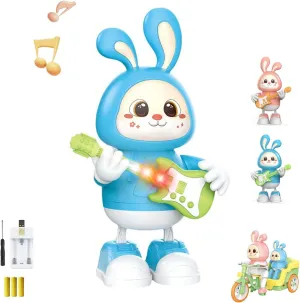 Adorable Rabbit Toy with Charge Battery, 2023 New Electric Cartoon Rabbits Guitarist Toy, Can Singing Dancing Music Lighting Rabbit Tricycle Toys, Christmas Birthday Gifts for Kids (B)