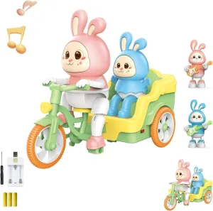 Adorable Rabbit Toy with Charge Battery, 2023 New Electric Cartoon Rabbits Guitarist Toy, Can Singing Dancing Music Lighting Rabbit Tricycle Toys, Christmas Birthday Gifts for Kids (C)