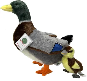 Adore 13" Standing Reed The Mallard Duck with Duckling Plush Stuffed Animal Toy
