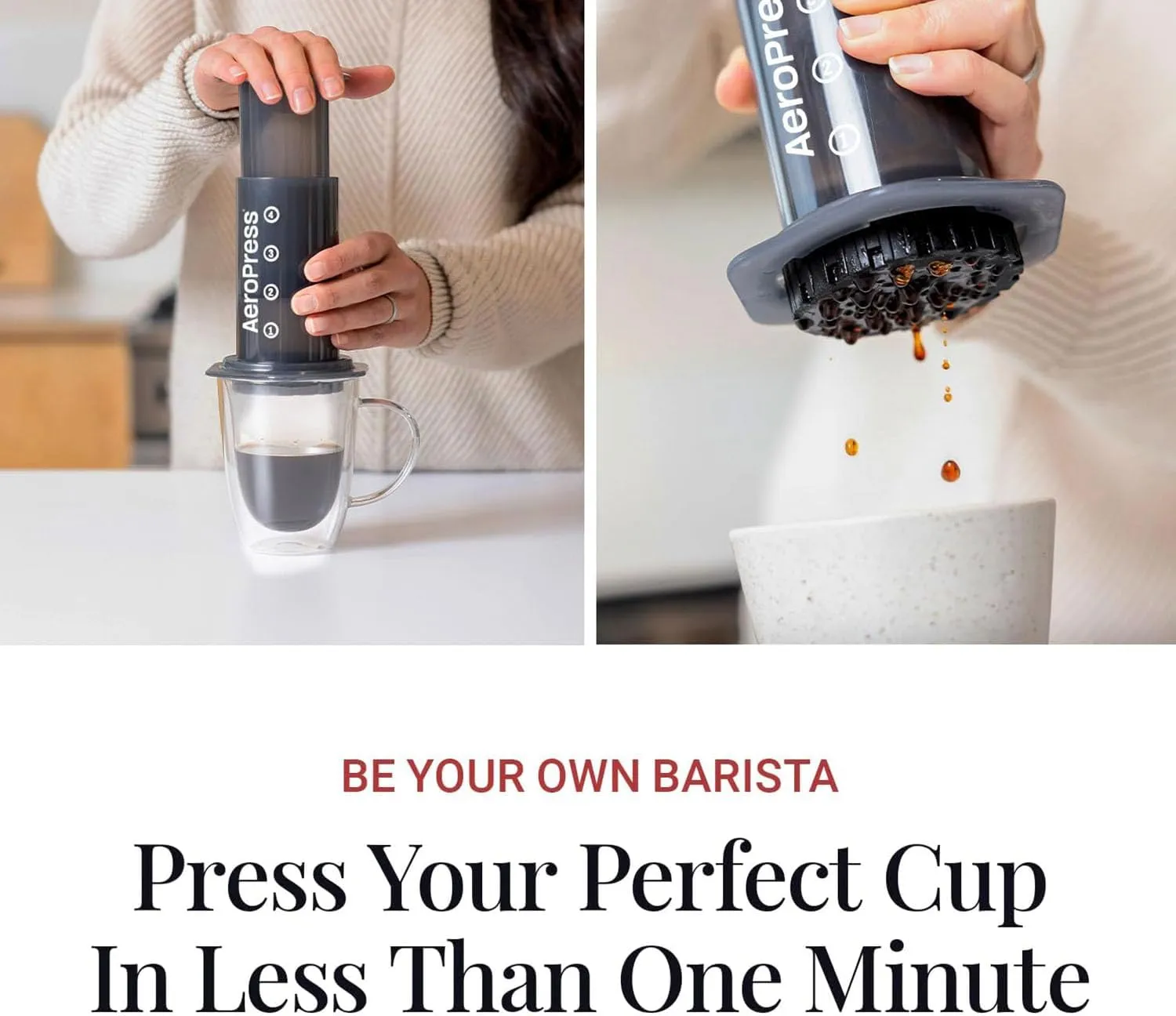 AeroPress Original Coffee Press – 3 In 1 Brew Method Combines French Press, Espresso, Full Bodied Coffee Without Grit or Bitterness, Small Portable Coffee Maker for Camping & Travel