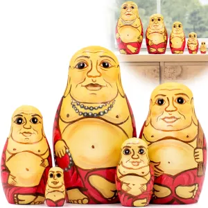 AEVVV Buddha Nesting Dolls Set of 5 pcs - Wooden Buddha Statue - Yoga Decor - Buddha Decor - Zen Decor - Yoga Gifts for Yoga Lover - Decorations Buddha