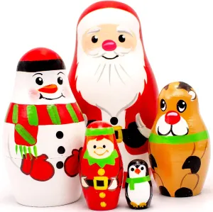 AEVVV Christmas Russian Nesting Dolls 5 pcs - Russian Doll Christmas Decorations Christmas Santa, Snow Man, Deer, Elf, Penguin