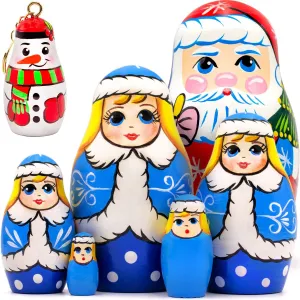 AEVVV Christmas Russian Nesting Dolls Set of 6 pcs - Snow Maiden Santa Nesting Dolls - Christmas Winter Gifts - Christmas Decorations - Snowman Keychain