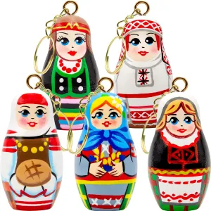AEVVV Russian Nesting Doll Keychain Set 5 pcs - Matryoshka Key Chain - Belorussian Doll in Folk Dress - Cute Keychains