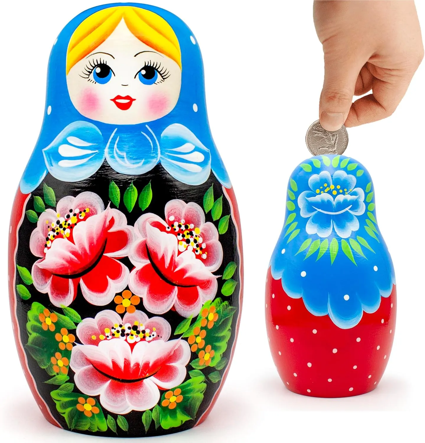 AEVVV Russian Nesting Dolls Piggy Bank 6'' - Matryoshka Doll Wooden Money Bank