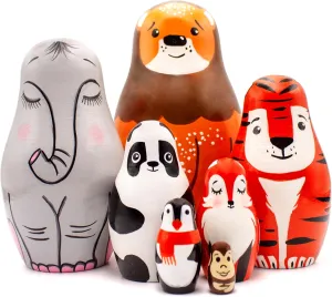 AEVVV Russian Original Matryoshka Set 7 pcs - Cute Wild Animals Nesting Dolls