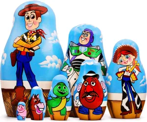 AEVVV Toy Story Wooden Nesting Dolls Sets 7 Pcs - Russian Matryoshka Cartoon Themed