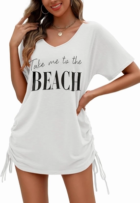 AI'MAGE Swimsuit Coverup for Women Short Sleeve Bathing Suit Cover Up T-Shirt Casual Beach Dress Drawstring Swim Cover Up