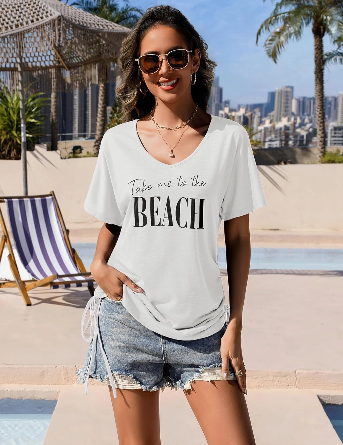 AI'MAGE Swimsuit Coverup for Women Short Sleeve Bathing Suit Cover Up T-Shirt Casual Beach Dress Drawstring Swim Cover Up