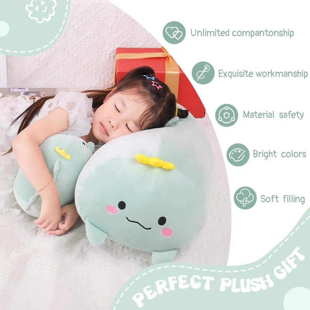 AIXINI 23.6 inch Cute Dinosaur Plush Stuffed Animal Cylindrical Body Pillow,Super Soft Cartoon Hugging Toy Gifts