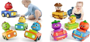 ALASOU 4 PCS Dinosaur and 4 PCS Vegetable Car Toys for Infant and Toddlers
