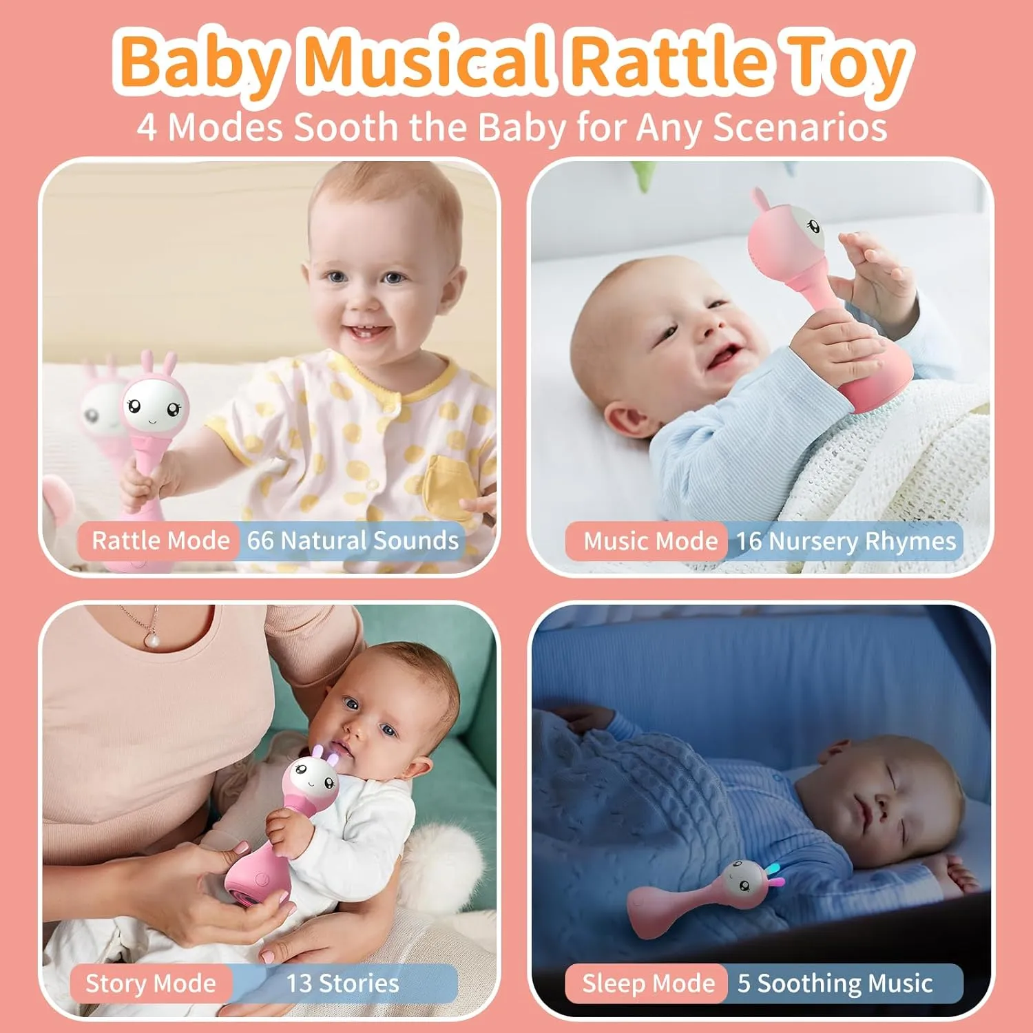 alilo Yoyo Talking Bunny Baby Musical Light-Up Rattle Toys 0-6-12-18 Months, Voice Mimicking Toy, Preloaded 90  Audio Content, ABC/Number/Notes Learning Toys for Baby Infant Newborn Boy Girl Gifts