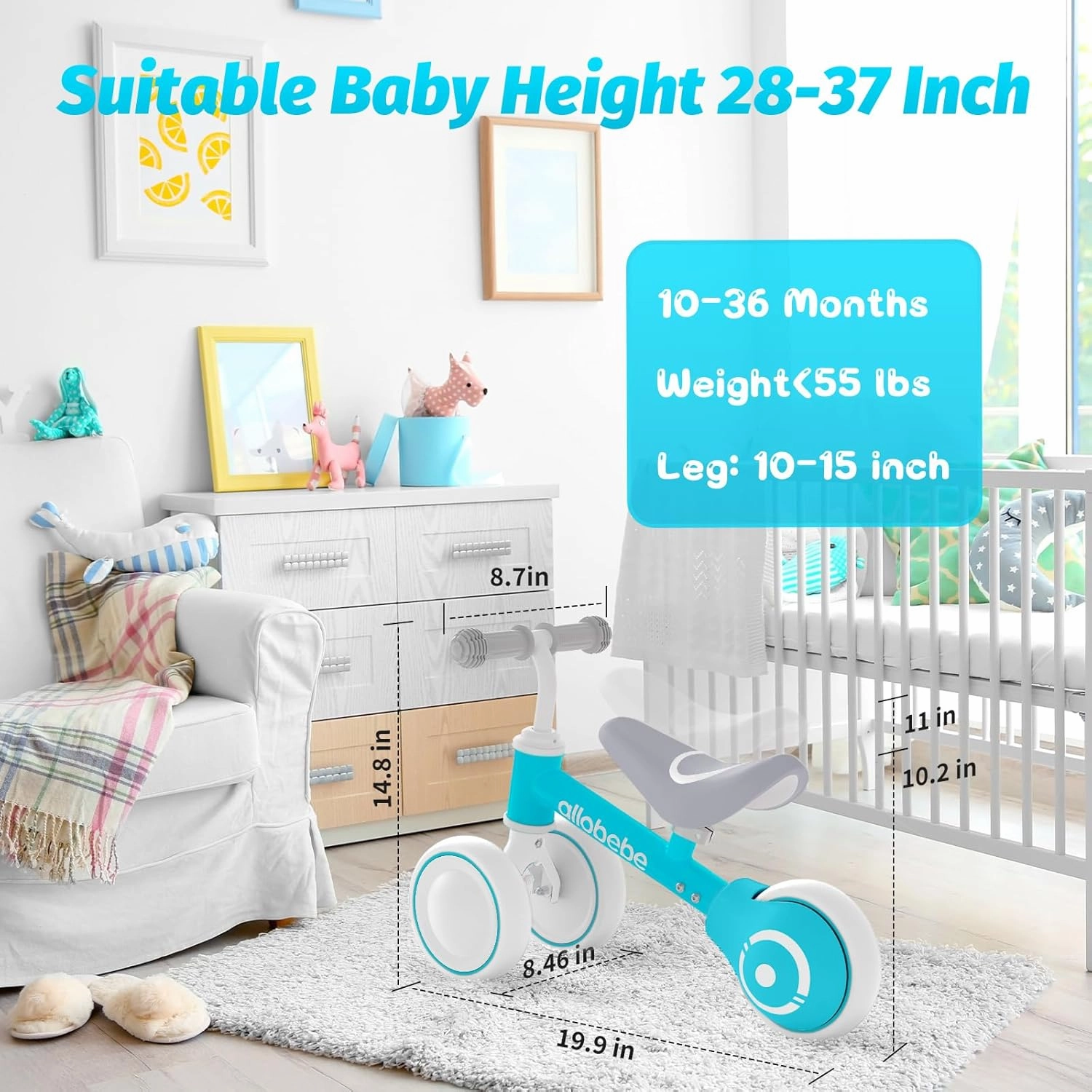 allobebe Baby Balance Bike, Cute Toddler Bikes 12-36 Months Gifts for 1 Year Old Girl Bike to Train Baby from Standing to Running with Adjustable Seat Silent & Soft 3 Wheels