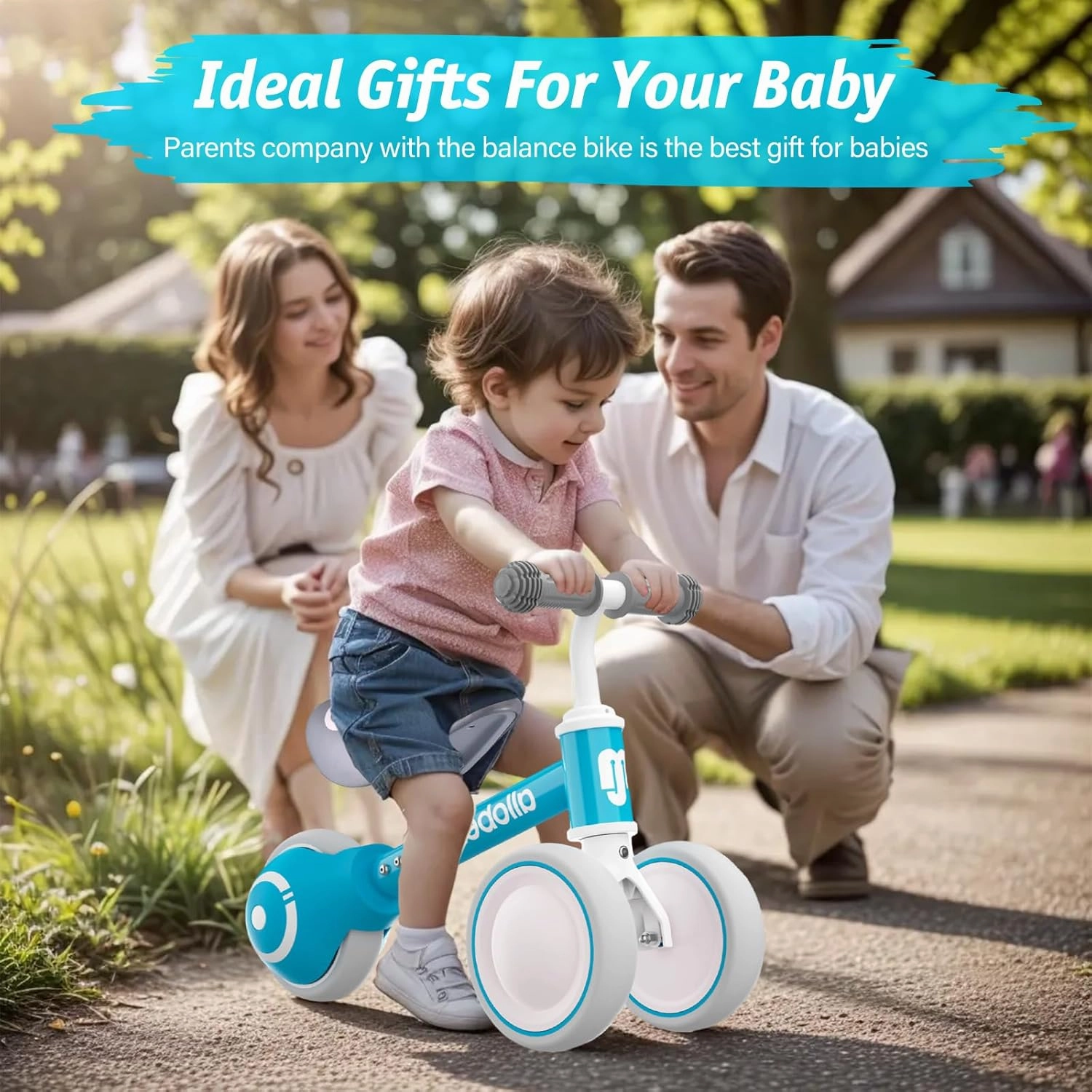 allobebe Baby Balance Bike, Cute Toddler Bikes 12-36 Months Gifts for 1 Year Old Girl Bike to Train Baby from Standing to Running with Adjustable Seat Silent & Soft 3 Wheels