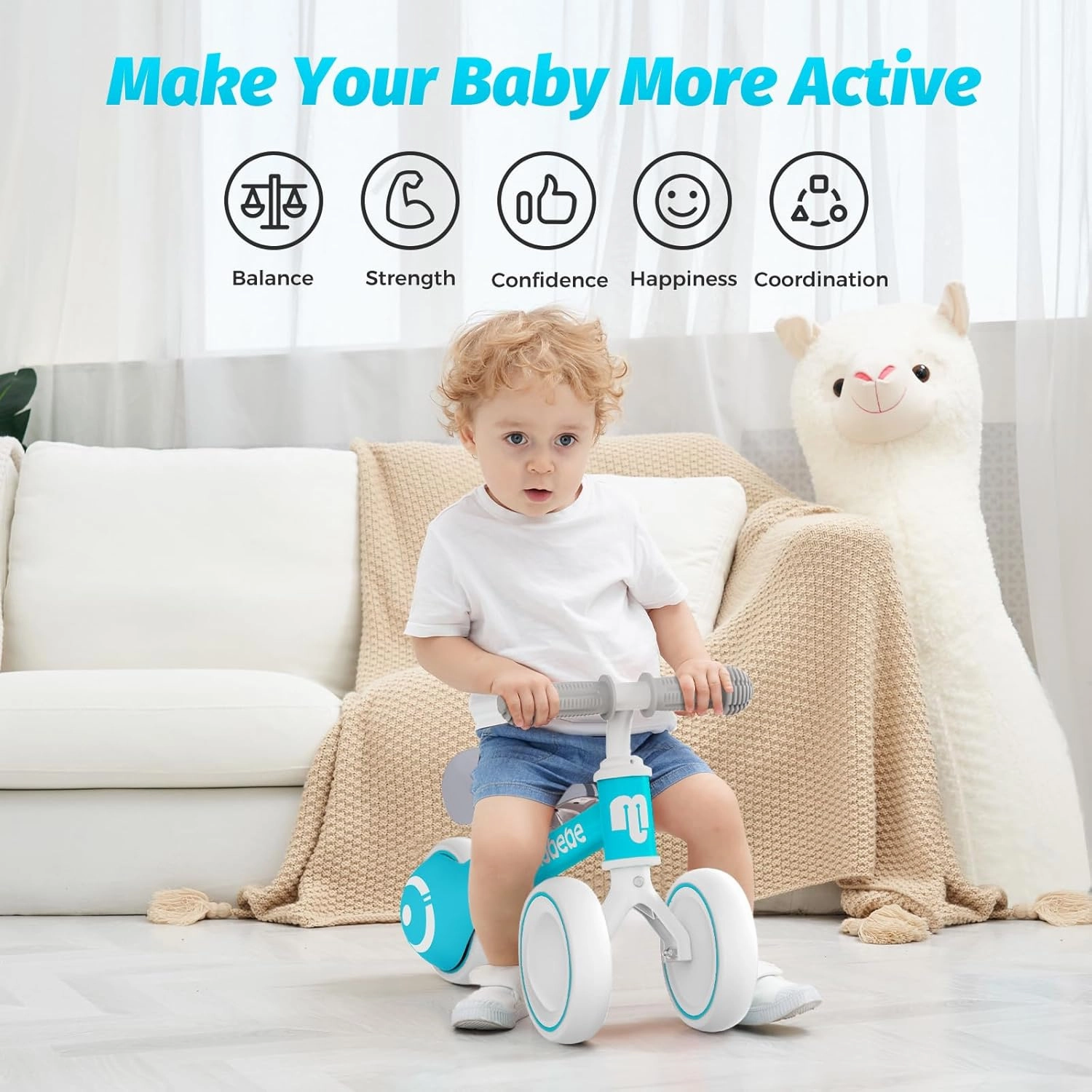 allobebe Baby Balance Bike, Cute Toddler Bikes 12-36 Months Gifts for 1 Year Old Girl Bike to Train Baby from Standing to Running with Adjustable Seat Silent & Soft 3 Wheels