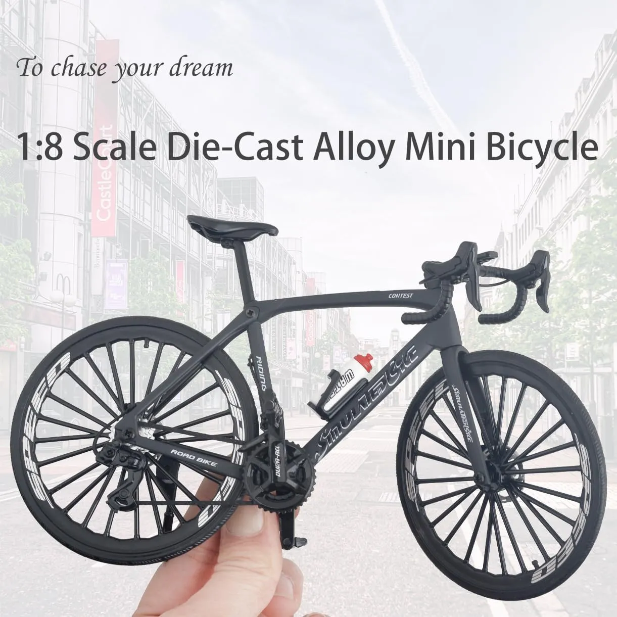 Alloy Mini Road Bicycle Toy Model Racing Bike 1:8 Scale Cake Topper Desktop Decoration Crafts for Cycling Lovers Bike Racers Athletes Children Boys and Girls (Black)