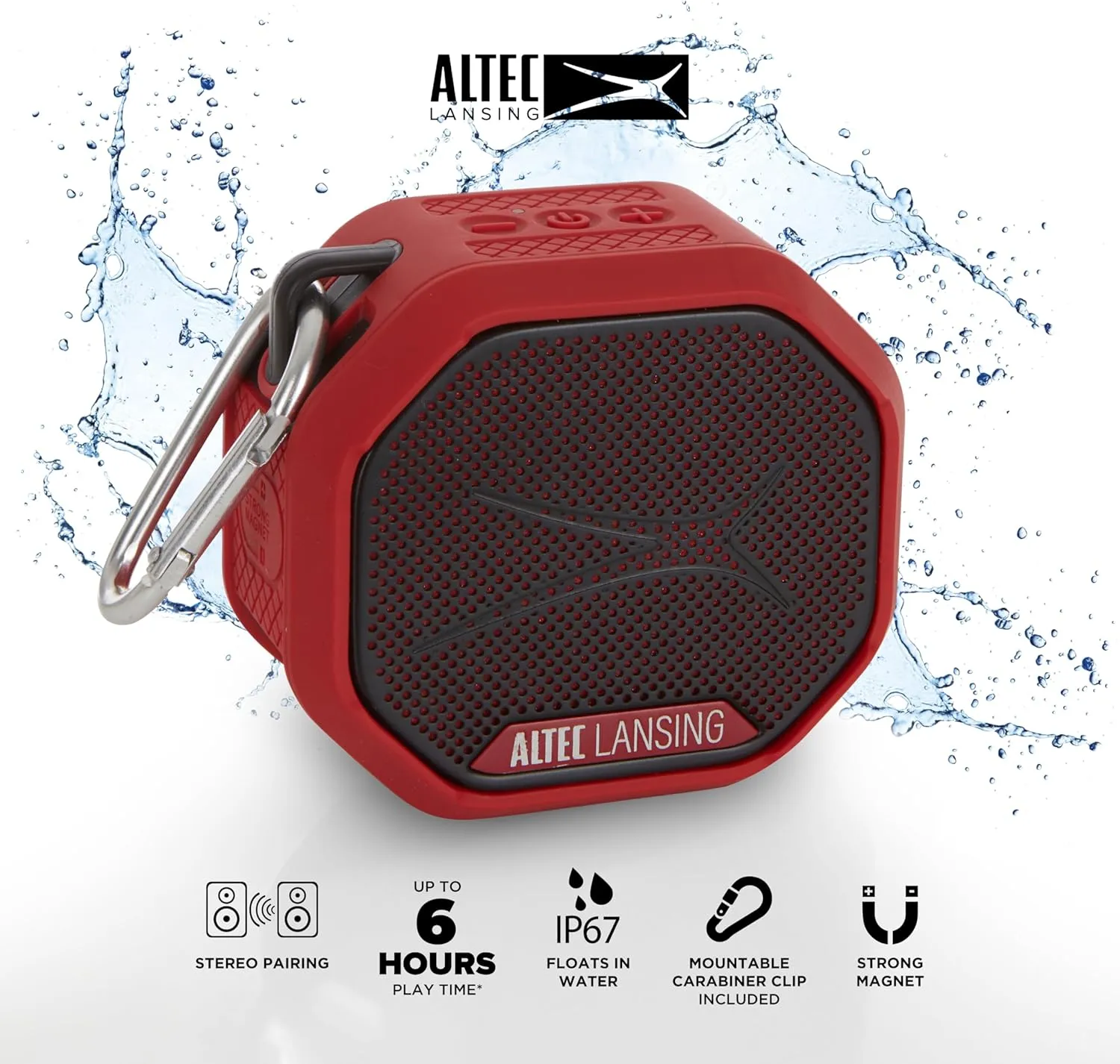 Altec Lansing HYDRATREK Magnetic Bluetooth Speaker, Waterproof IP67, 5W RMS Output, True Wireless Pairing, USB-C Quick Charge, 3.7V 400mAh Battery, Voice Assistant, Perfect for Any Adventure