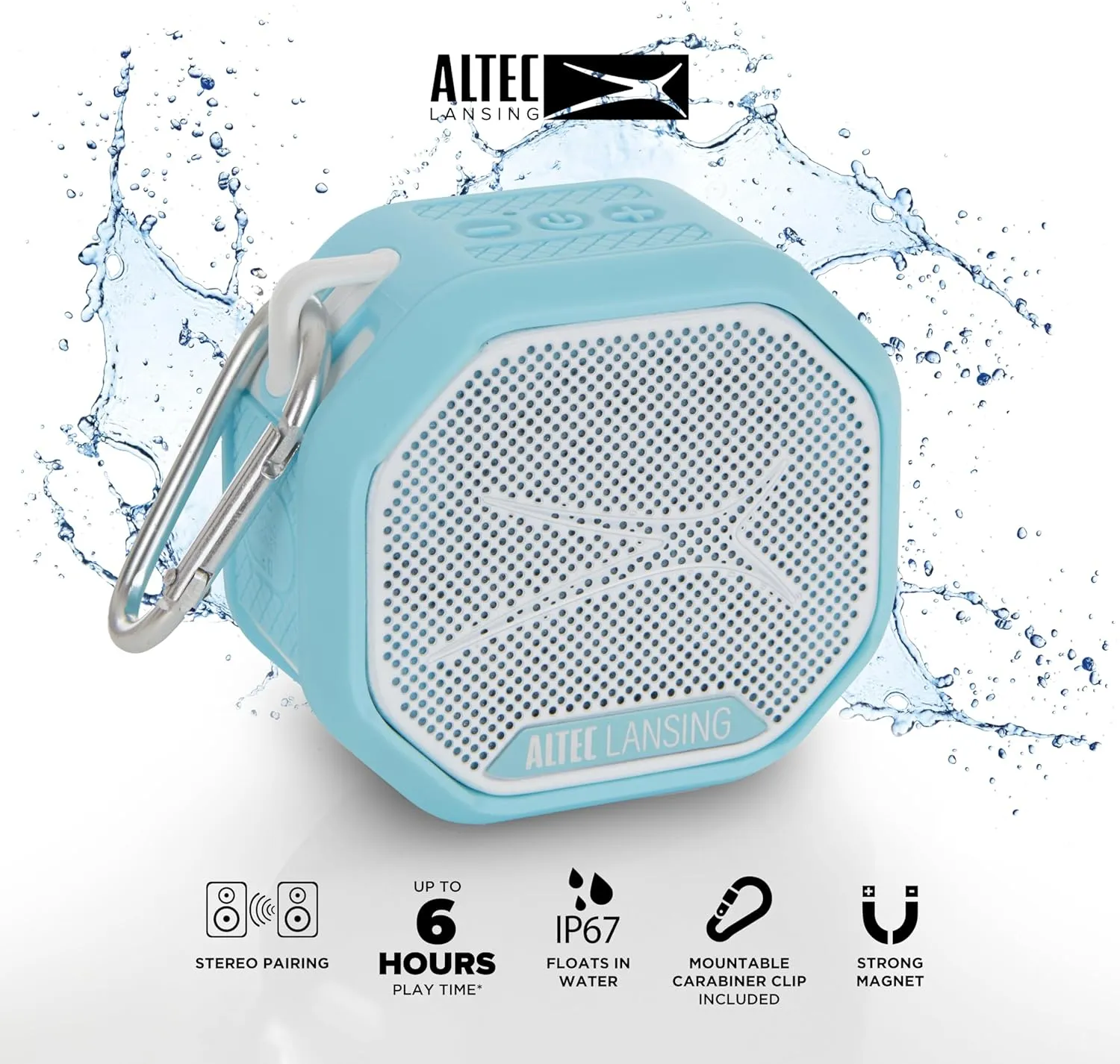 Altec Lansing HYDRATREK Magnetic Bluetooth Speaker, Waterproof IP67, Portable Speaker, True Wireless Pairing, USB-C Quick Charge, 3.7V 400mAh Battery, Voice Assistant, Perfect for Any Adventure…
