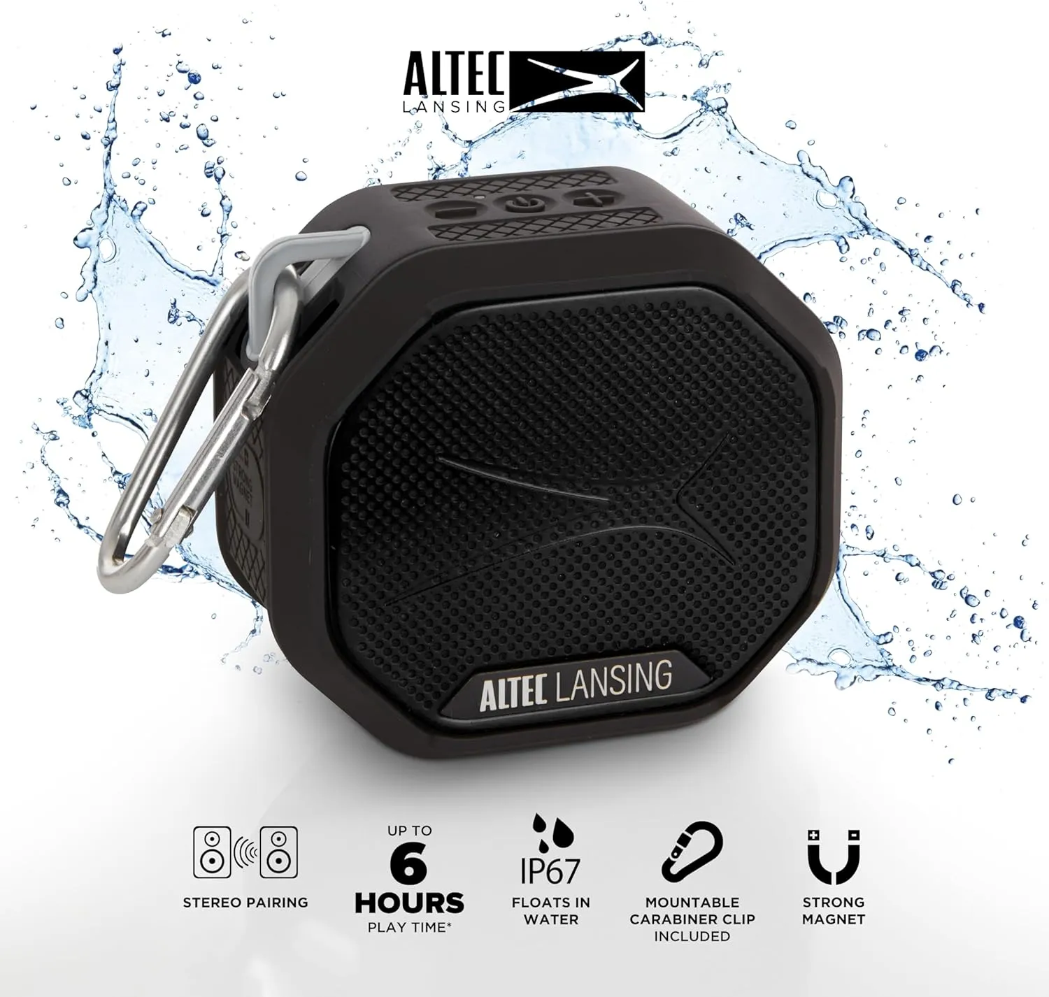 Altec Lansing HYDRATREK Magnetic Bluetooth Speaker, Waterproof IP67, Portable Speaker, True Wireless Pairing, USB-C Quick Charge, 3.7V 400mAh Battery, Voice Assistant, Perfect for Any Adventure…