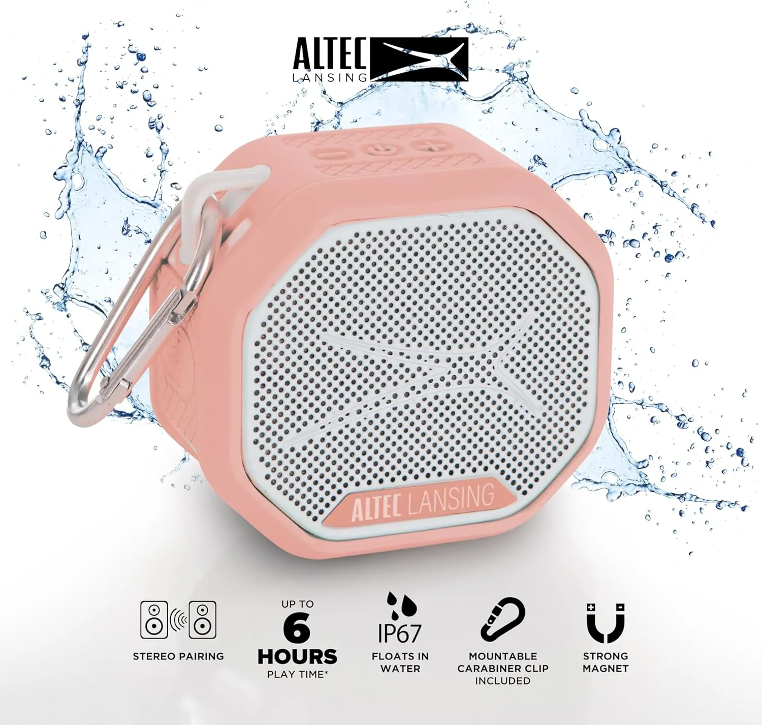 Altec Lansing HYDRATREK Magnetic Bluetooth Speaker, Waterproof IP67, Portable Speaker, True Wireless Pairing, USB-C Quick Charge, 3.7V 400mAh Battery, Voice Assistant, Perfect for Any Adventure…