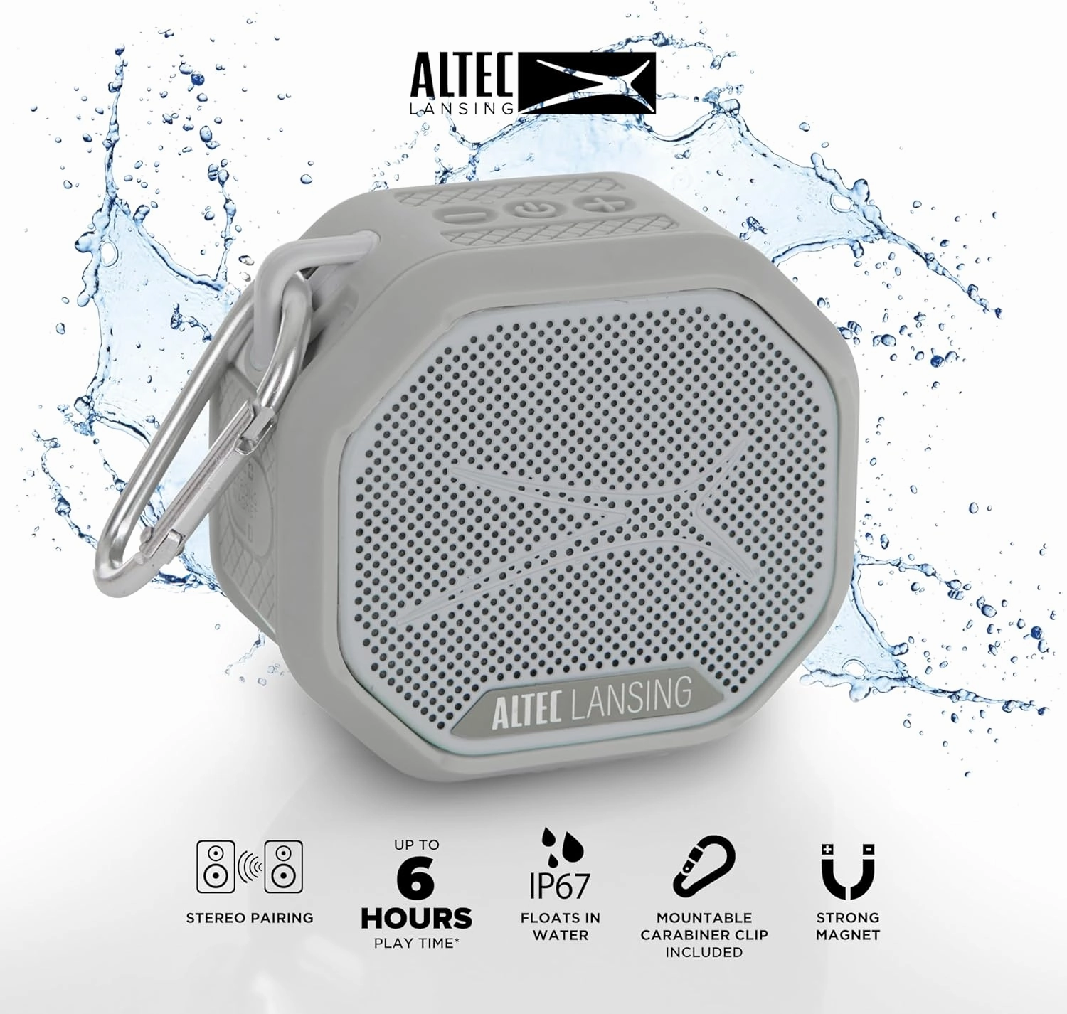 Altec Lansing HYDRATREK Magnetic Bluetooth Speaker, Waterproof IP67, Portable Speaker, True Wireless Pairing, USB-C Quick Charge, 3.7V 400mAh Battery, Voice Assistant, Perfect for Any Adventure…