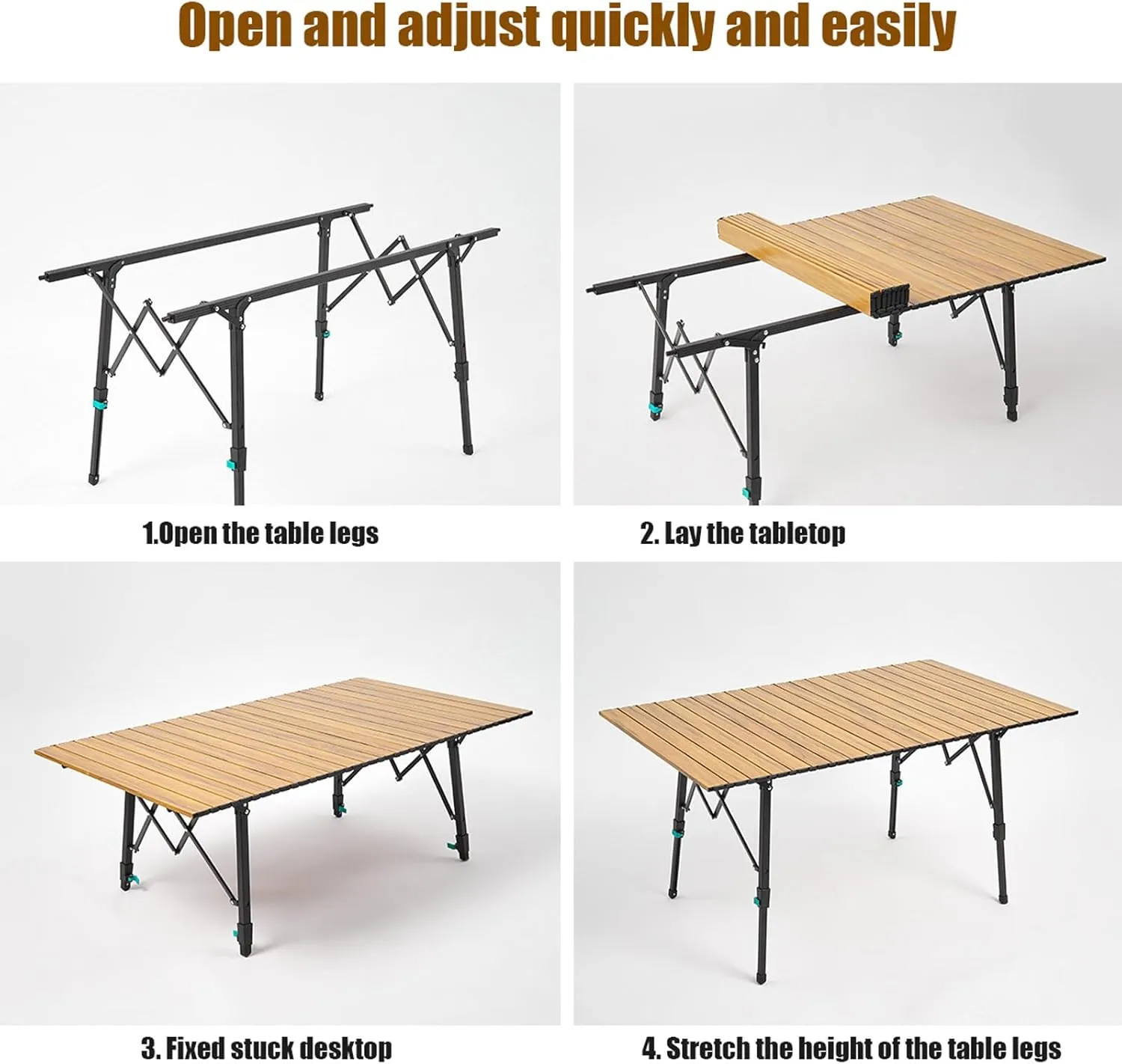 Aluminum Camping Folding Table Chairs, Rectangle Adjustable Height Roll Up Table Outdoor Folding Table Portable Camping Chiar Set for Picnic Beach BBQ Cooking