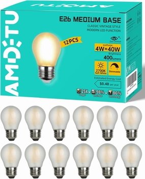 AMDTU Vintage E26 LED Edison Bulb 40W Small Globe 2700K Soft White Frosted Dimmable 40 Watt Warm G45 Medium Standard Base Bulbs Ideal for Home Lighting Fixtures Create Cozy Ambiance in Bedrooms
