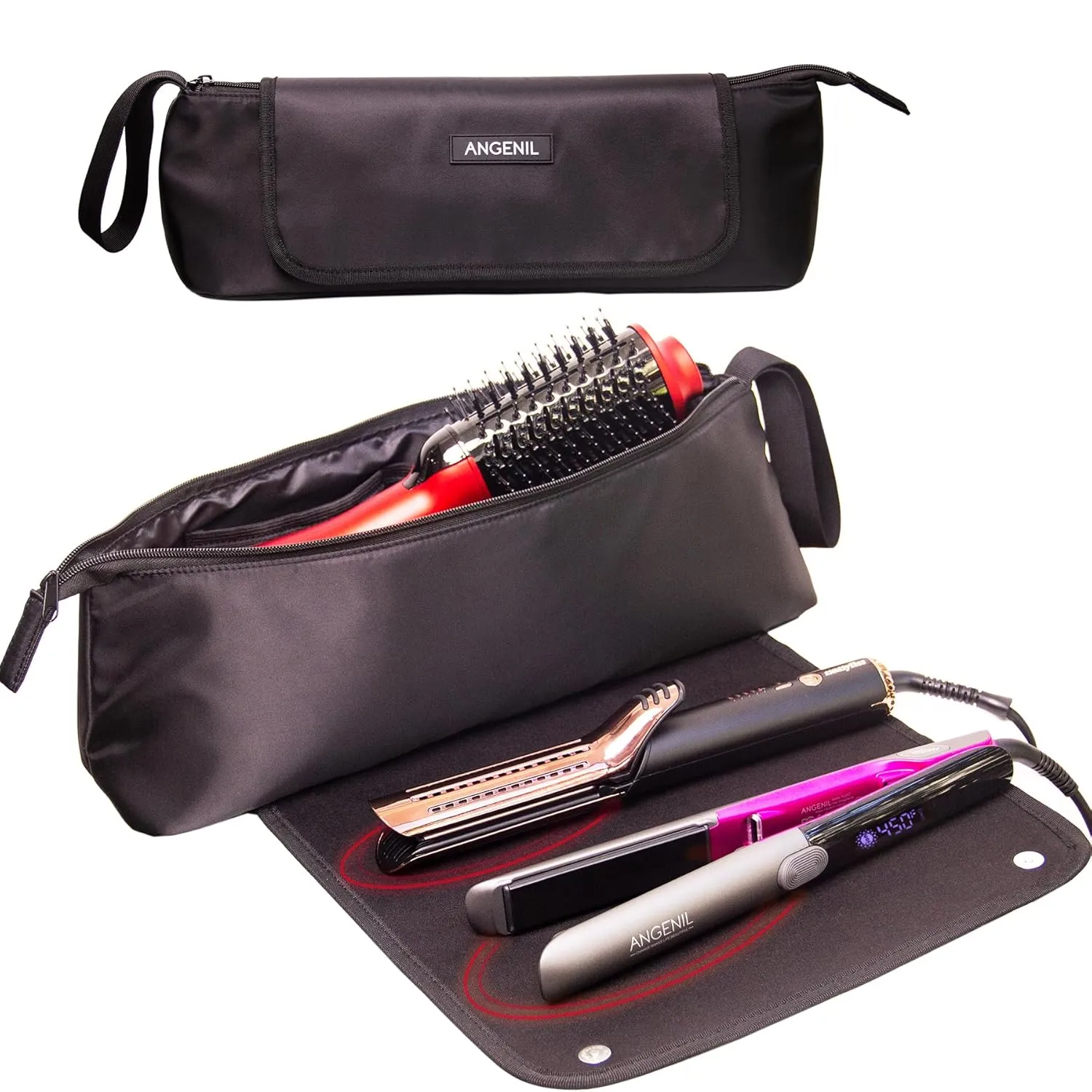 ANGENIL Large Flat Iron Mat Hair Tools Travel Bag 2 in 1, with Heat Mat for Curling Iron Hair Curler, Hair Straightener Brush, Hair Dryer, Portable Hot Tool Mat Hair Accessories Organizer for Women