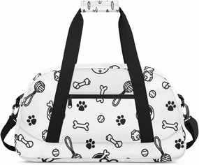 Animal Paw Print Gym Duffel Bag for Men Women Bones Toy Sports Tote Bag with Adjustable Shoulder Strap for Dance Gymnastics Traveling Outdoor Camping Overnight Stay